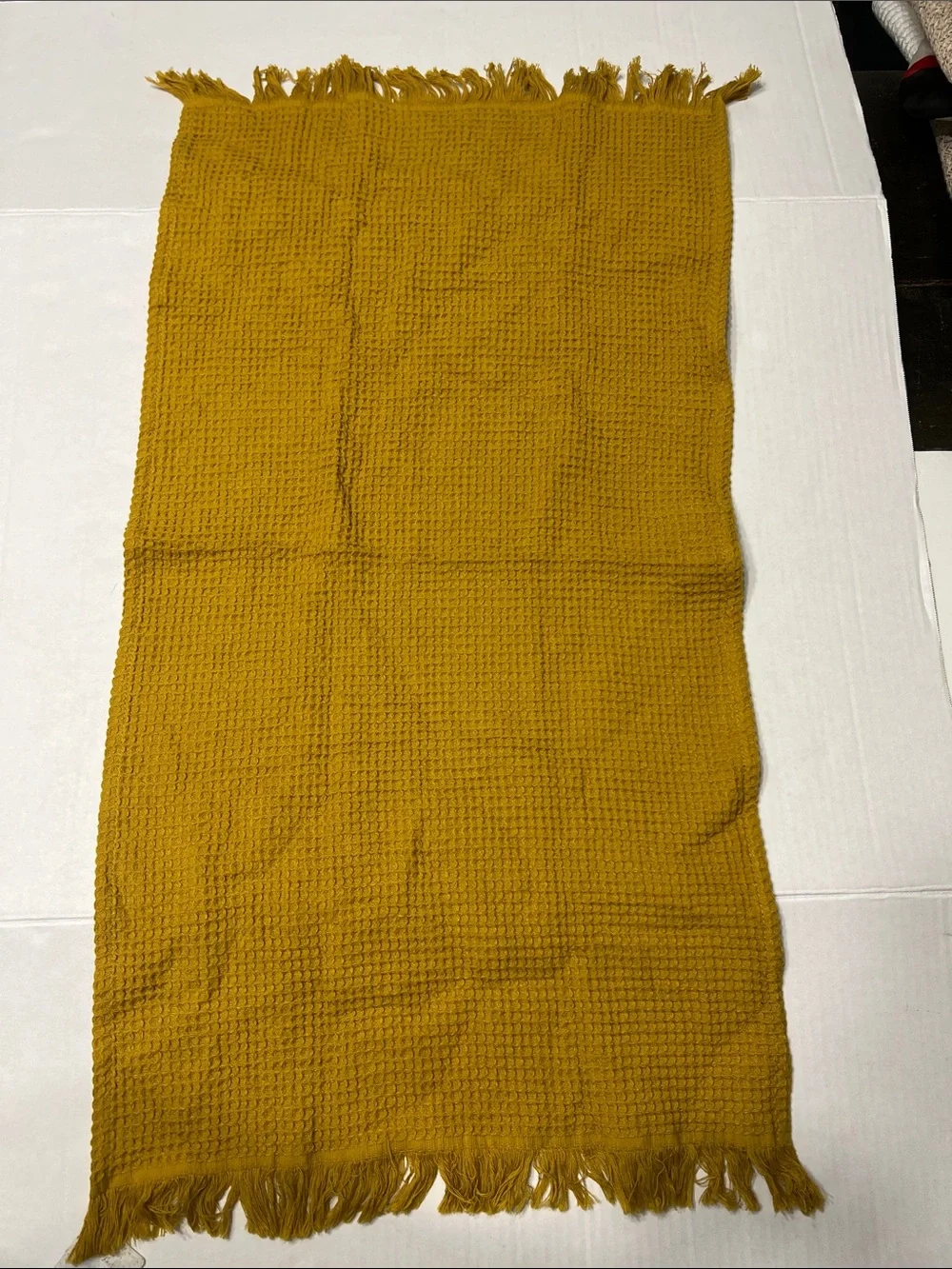 Mustard Waffle Weave Hand Towel with Fringe - Unbranded